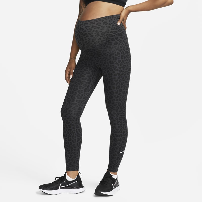 Damskie legginsy ciążowe z wysokim stanem i nadrukiem w cętki Nike Dri-FIT One (M) - Szary