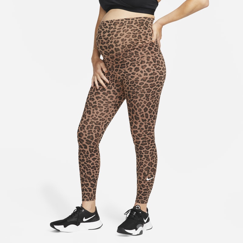Damskie legginsy ciążowe z wysokim stanem i nadrukiem w cętki Nike Dri-FIT One (M) - Brązowy