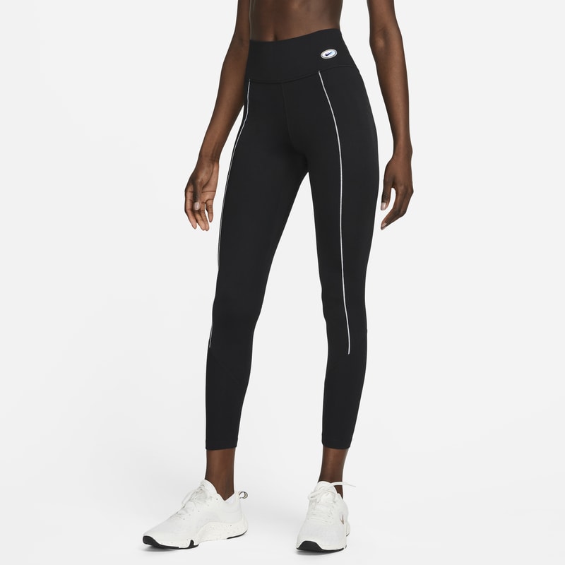 Träningsleggings i 7/8-längd Nike One med medelhög midja och ribbstickade paneler för kvinnor - Svart