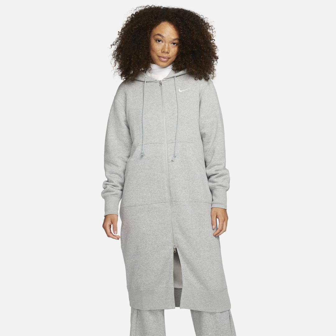 Nike Women's  Sportswear Phoenix Fleece Oversized Long Full-zip Hoodie In Grey