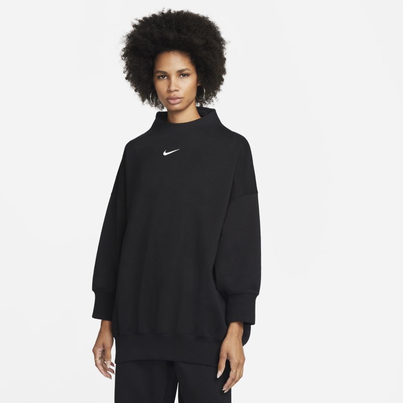 Sweatshirt med ståkrage i extra oversize-modell med trekvartsärm Nike Sportswear Phoenix för kvinnor - Svart