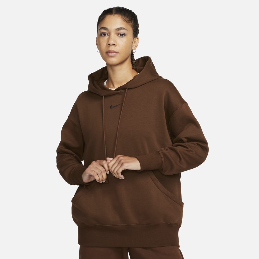 Shop Nike Women's  Sportswear Phoenix Fleece Oversized Pullover Hoodie In Brown