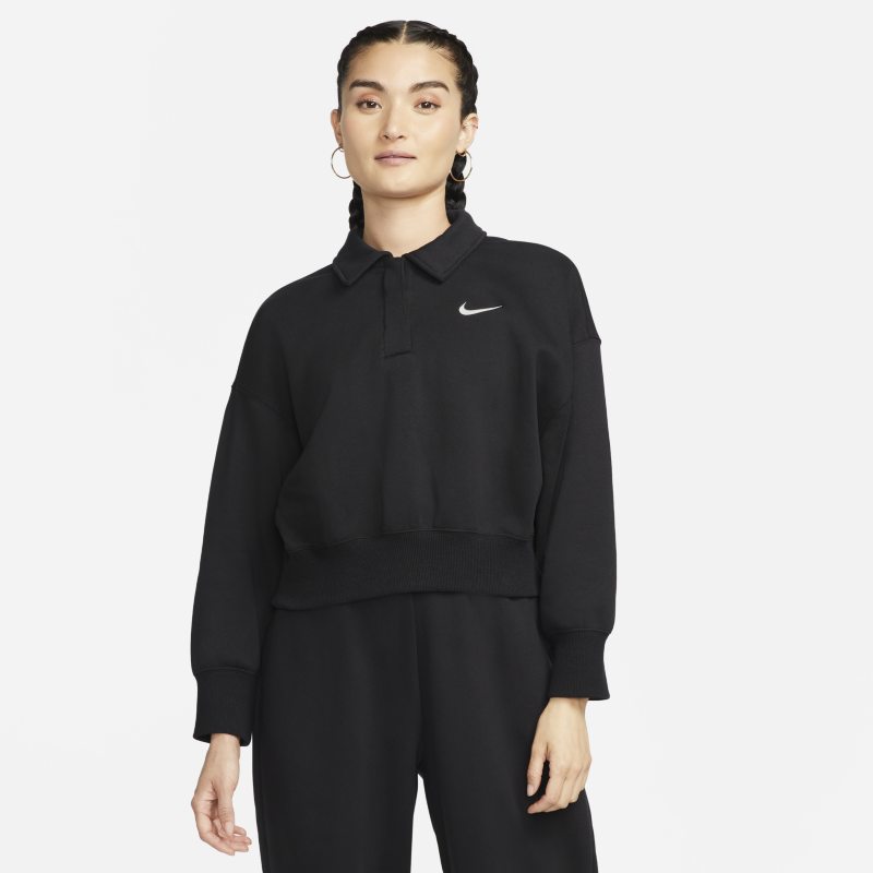 Kort pikétröja Nike Sportswear Phoenix Fleece med trekvartsärm för kvinnor - Svart