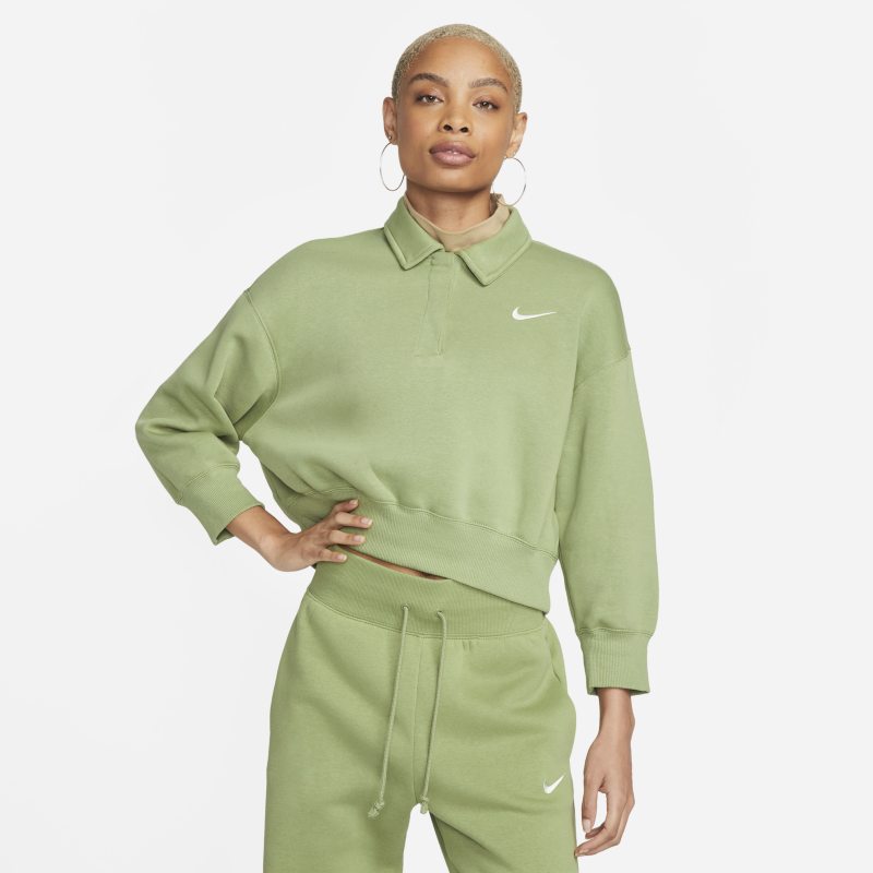 Kort pikétröja Nike Sportswear Phoenix Fleece med trekvartsärm för kvinnor - Grön