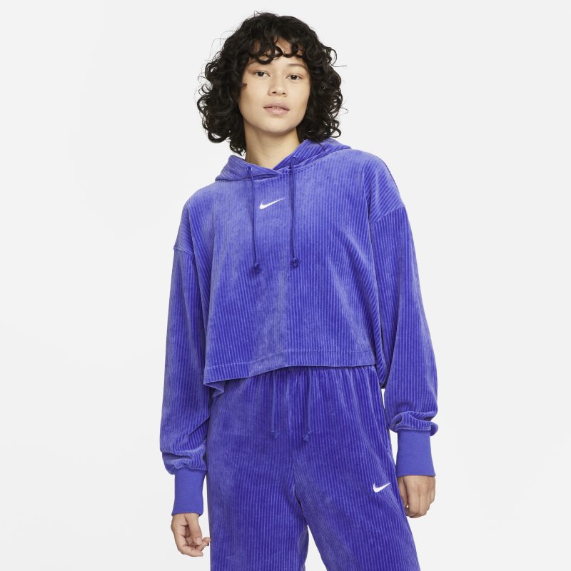 Nike Sportswear Women's Velour Cropped Pullover Hoodie - Blue