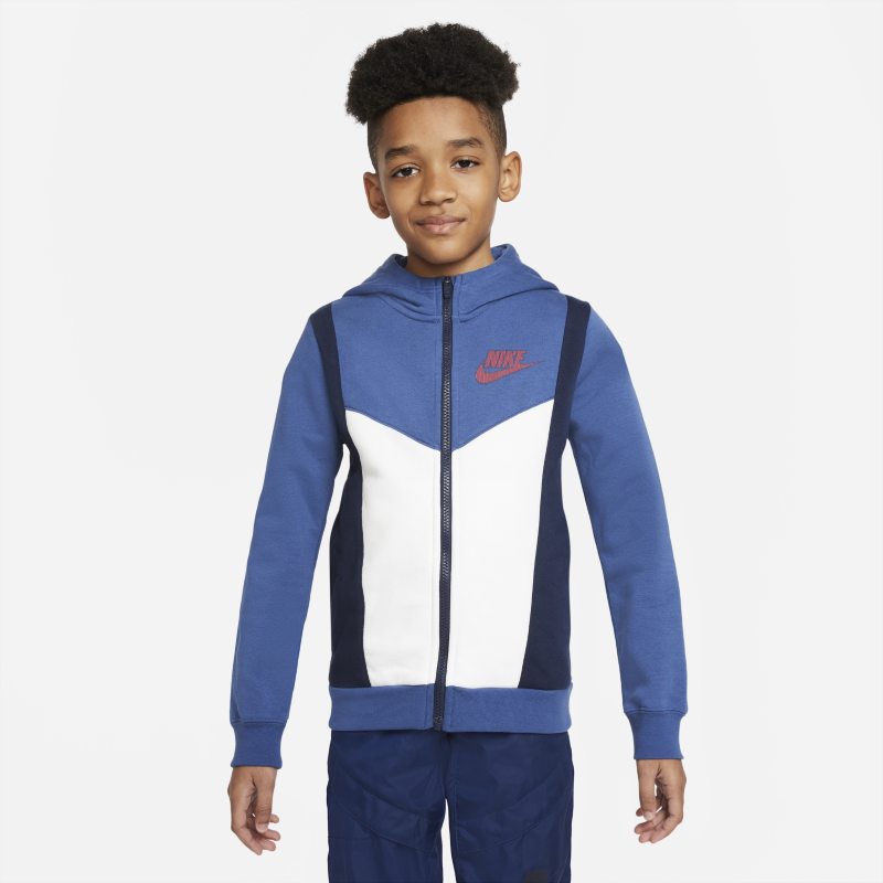 Image of Felpa in fleece con cappuccio e zip a tutta lunghezza Nike Sportswear - Ragazzo - Blu