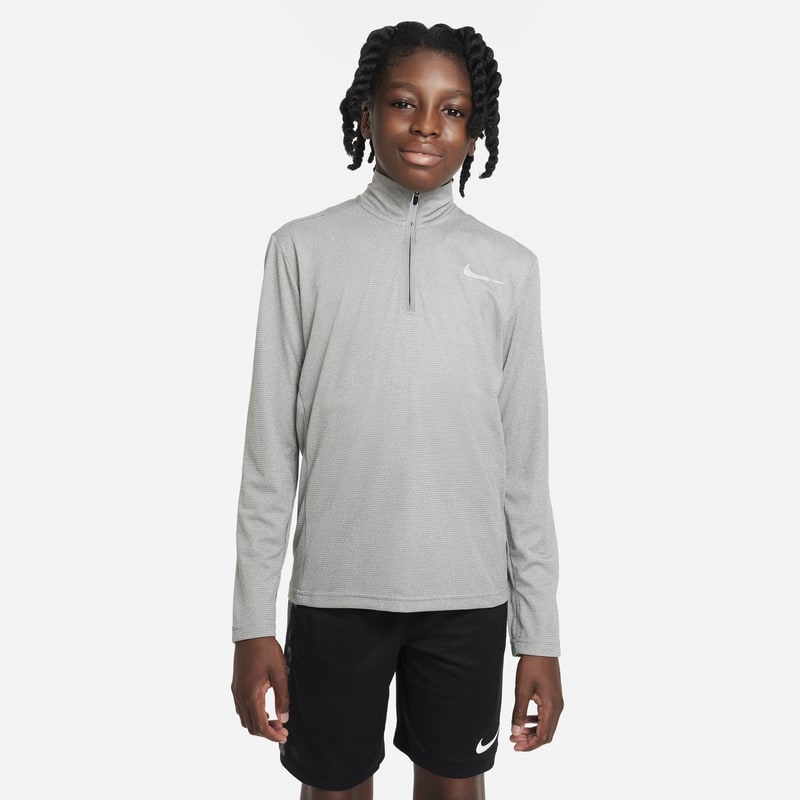 Koszulka treningowa z zamkiem 1/4 dla dużych dzieci (chłopców) Nike Dri-FIT Poly+ - Szary