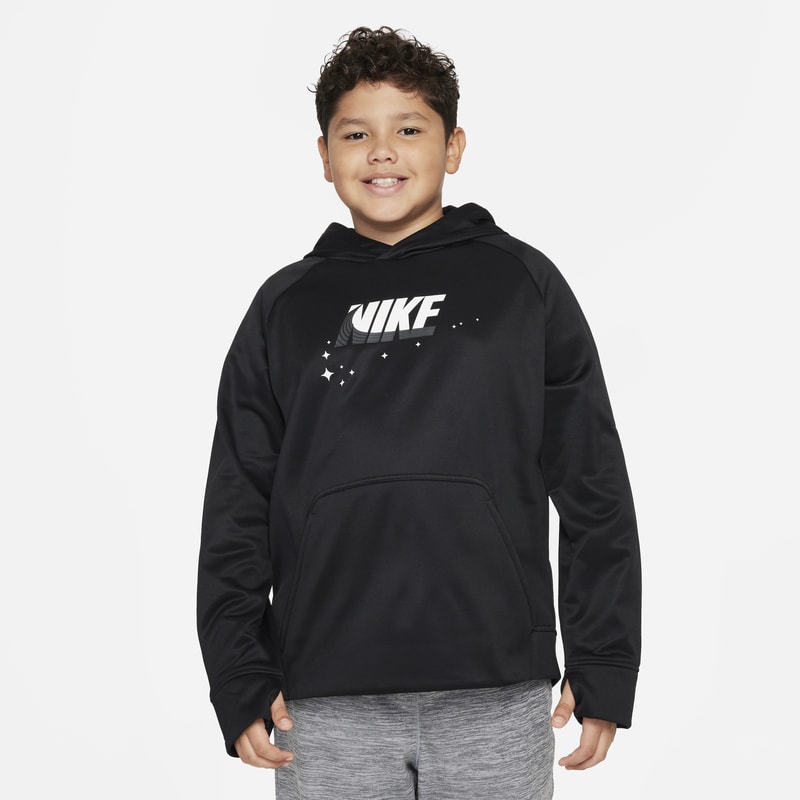 Treningowa bluza z kapturem dla dużych dzieci (chłopców) Nike Therma-FIT (szersze rozmiary) - Czerń