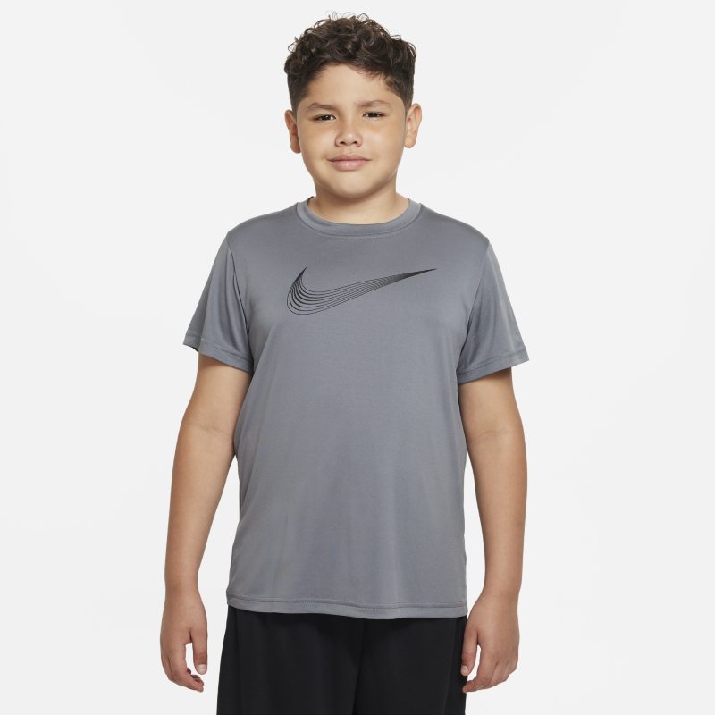 Koszulka treningowa z krótkim rękawem dla dużych dzieci (chłopców) Nike Dri-FIT (szersze rozmiary) - Szary