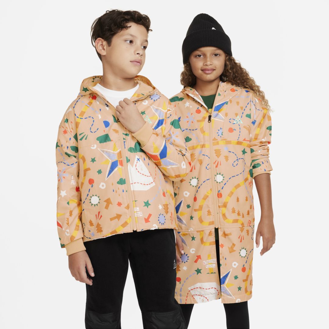Nike Acg Storm-fit Big Kids' Printed Convertible Jacket In Sesame,green Glow