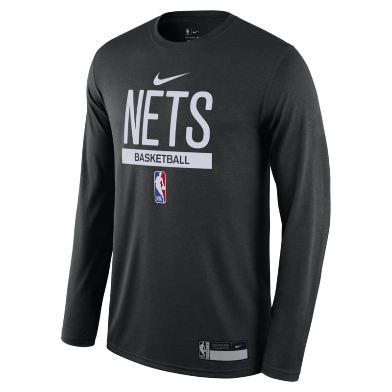 Męski T-shirt do ćwiczeń z długim rękawem Nike Dri-FIT NBA Brooklyn Nets - Czerń