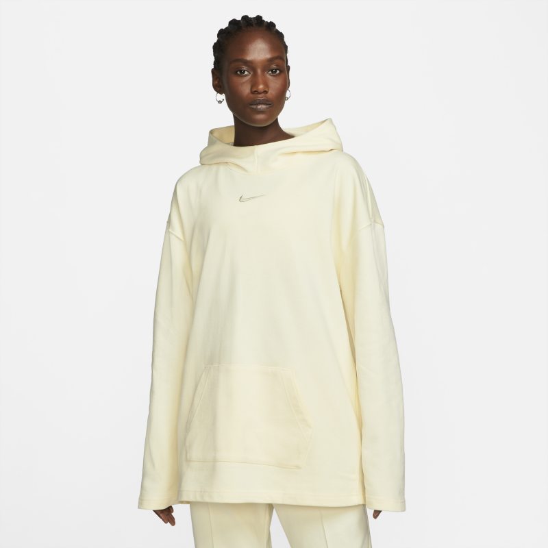 Image of Felpa oversize in fleece con cappuccio e collo a imbuto Nike Sportswear - Giallo