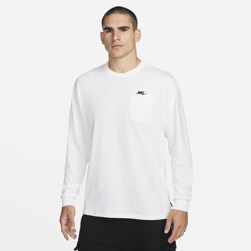 Męski T-shirt z długim rękawem i kieszenią Nike Sportswear Premium Essentials - Biel