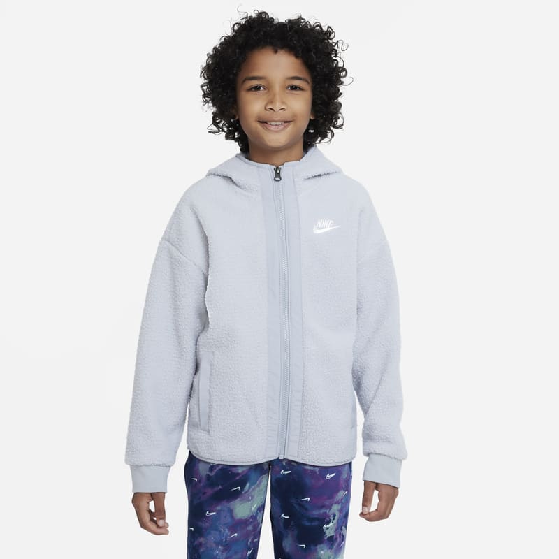 Zimowa bluza z kapturem i zamkiem na całej długości dla dużych dzieci (chłopców) Nike Sportswear Club Fleece - Szary