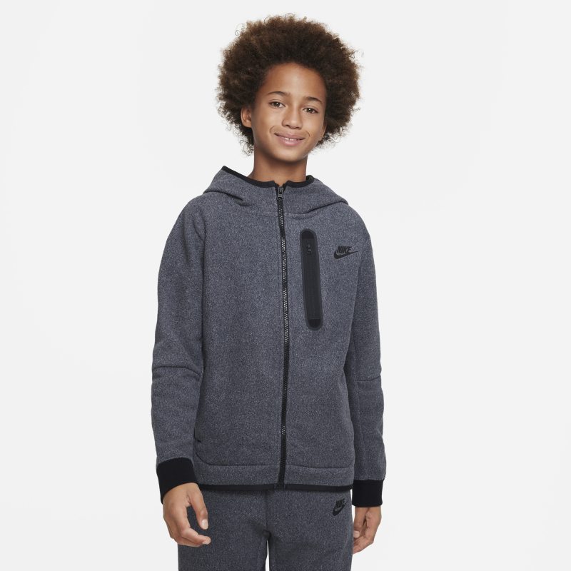 Zimowa bluza z kapturem i zamkiem na całej długości dla dużych dzieci (chłopców) Nike Sportswear Tech Fleece - Czerń
