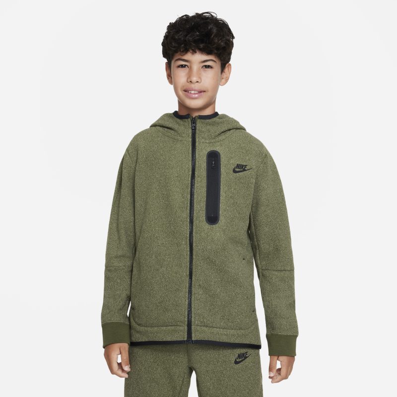 Zimowa bluza z kapturem i zamkiem na całej długości dla dużych dzieci (chłopców) Nike Sportswear Tech Fleece - Zieleń