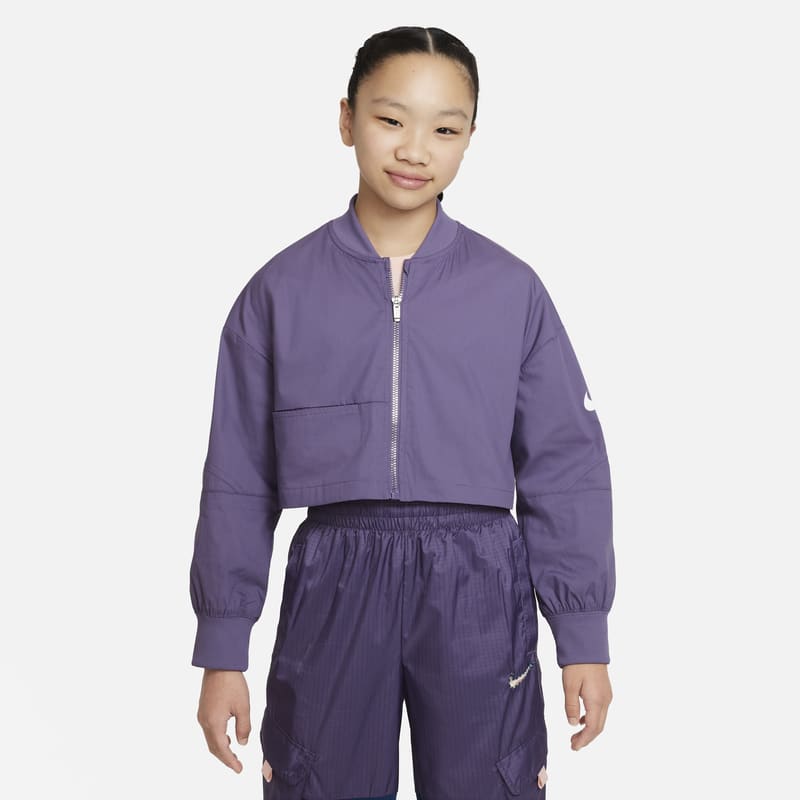 Kurtka typu bomberka z tkaniny dla dużych dzieci (dziewcząt) Nike Sportswear - Fiolet