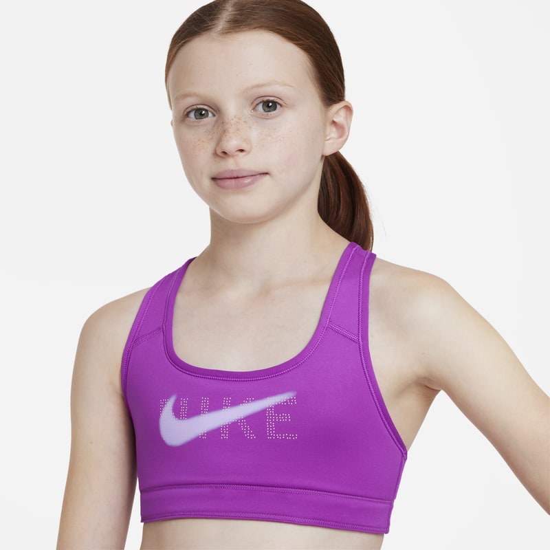 Dwustronny stanik sportowy dla dużych dzieci (dziewcząt) Nike Swoosh - Fiolet