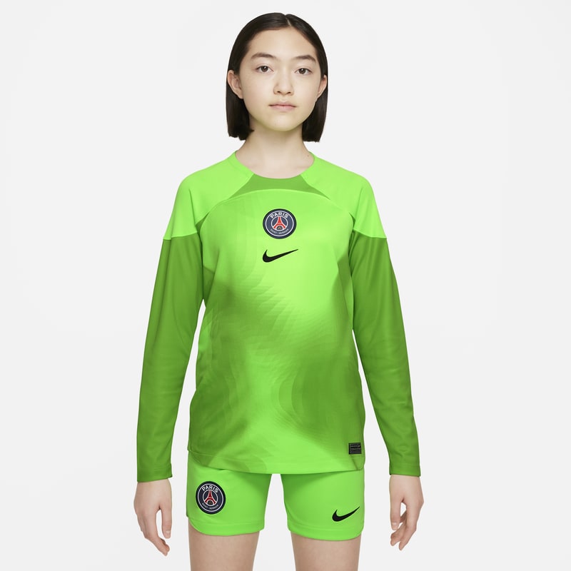 Koszulka piłkarska dla dużych dzieci Nike Dri-FIT Paris Saint-Germain 2022/23 Stadium Goalkeeper (wersja domowa) - Zieleń