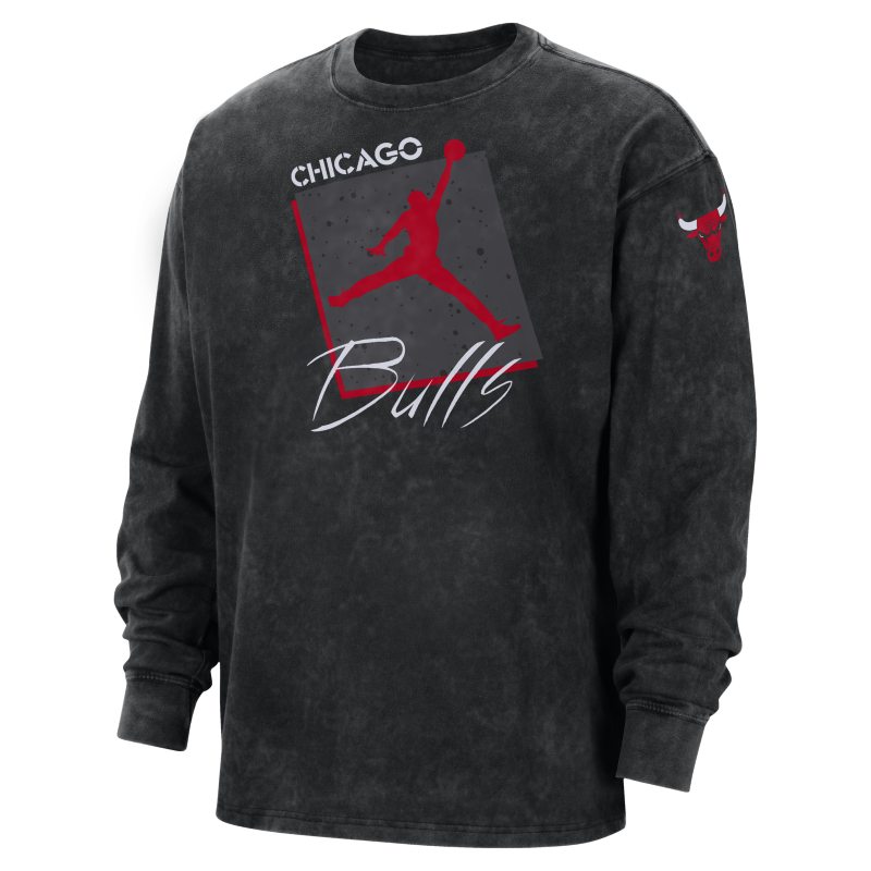 Męski T-shirt z długim rękawem Jordan Max90 NBA Chicago Bulls Courtside Statement Edition - Czerń
