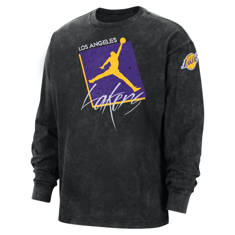 Męski T-shirt z długim rękawem Jordan Max90 NBA Los Angeles Lakers Courtside Statement Edition - Czerń