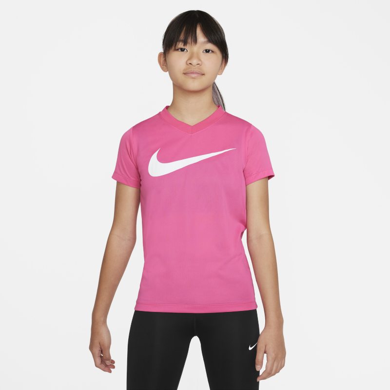 T-shirt treningowy z dekoltem w kształcie litery V dla dużych dzieci (dziewcząt) Nike Dri-FIT Legend - Różowy