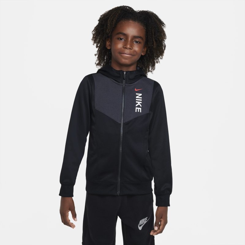 Dzianinowa bluza z kapturem i zamkiem na całej długości dla dużych dzieci (chłopców) Nike Sportswear Hybrid - Czerń