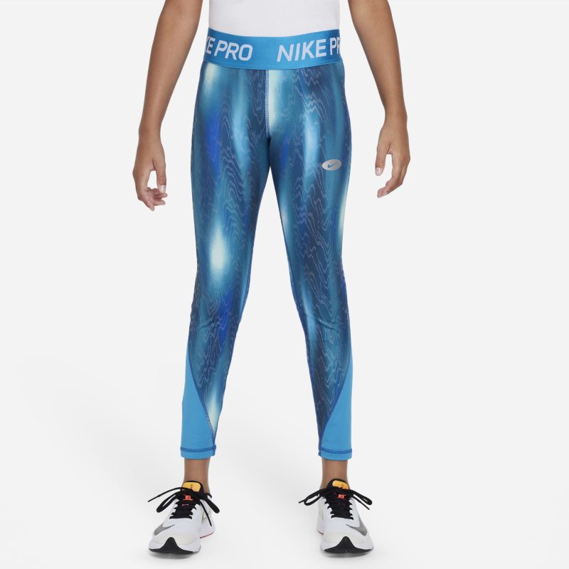 Ciepłe legginsy z nadrukiem dla dużych dzieci (dziewcząt) Nike Pro Dri-FIT Icon Clash - Niebieski