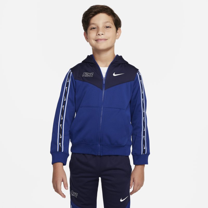 Bluza z kapturem i zamkiem na całej długości dla dużych dzieci (chłopców) Nike Sportswear Repeat - Niebieski