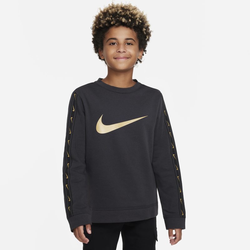 Dzianinowa bluza dresowa z półokrągłym dekoltem dla dużych dzieci (chłopców) Nike Sportswear Repeat - Szary