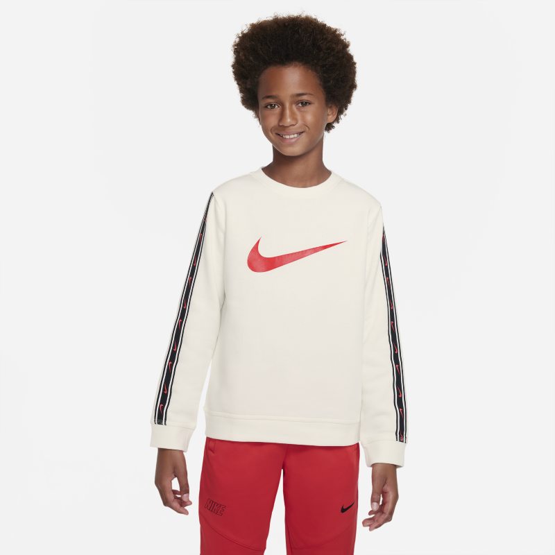 Nike Sportswear Repeat Older Kids' (Boys') Fleece Crew-Neck Sweatshirt - White