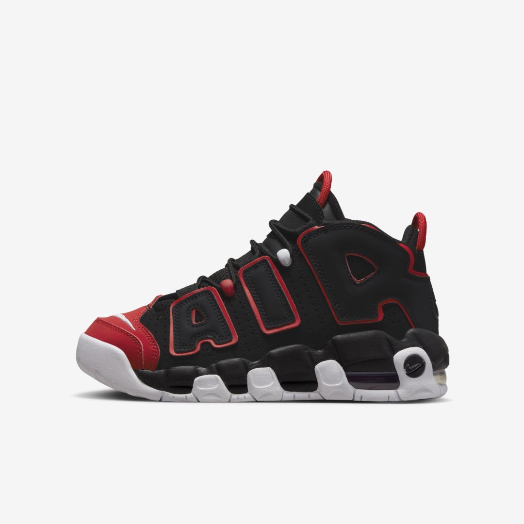 Shop Nike Air More Uptempo Big Kids' Shoes In Black,university Red,white