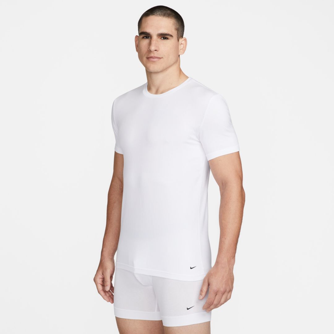 Nike Men's Dri-fit Essential Cotton Stretch Slim Fit Crew Neck Undershirt (2-pack) In White