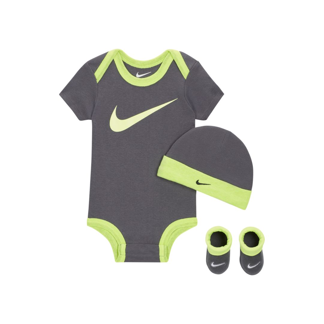 Nike Baby Bodysuit, Hat And Booties Box Set In Grey