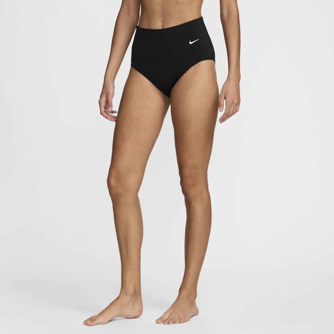 Shop Nike Women's Essential High-waisted Swim Bottoms In Black