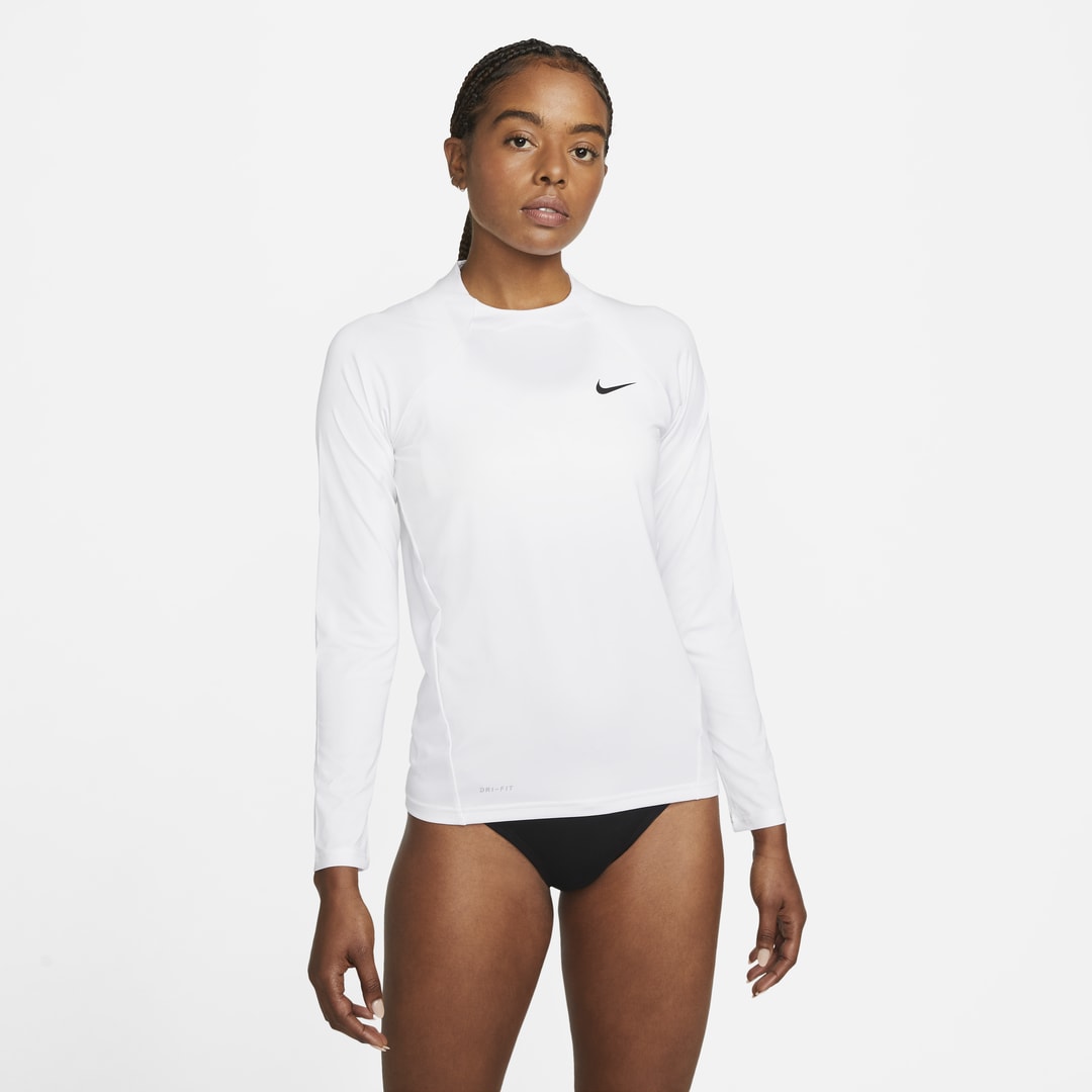 Nike Women's Essential Long-sleeve Hydroguard Swim Shirt In White
