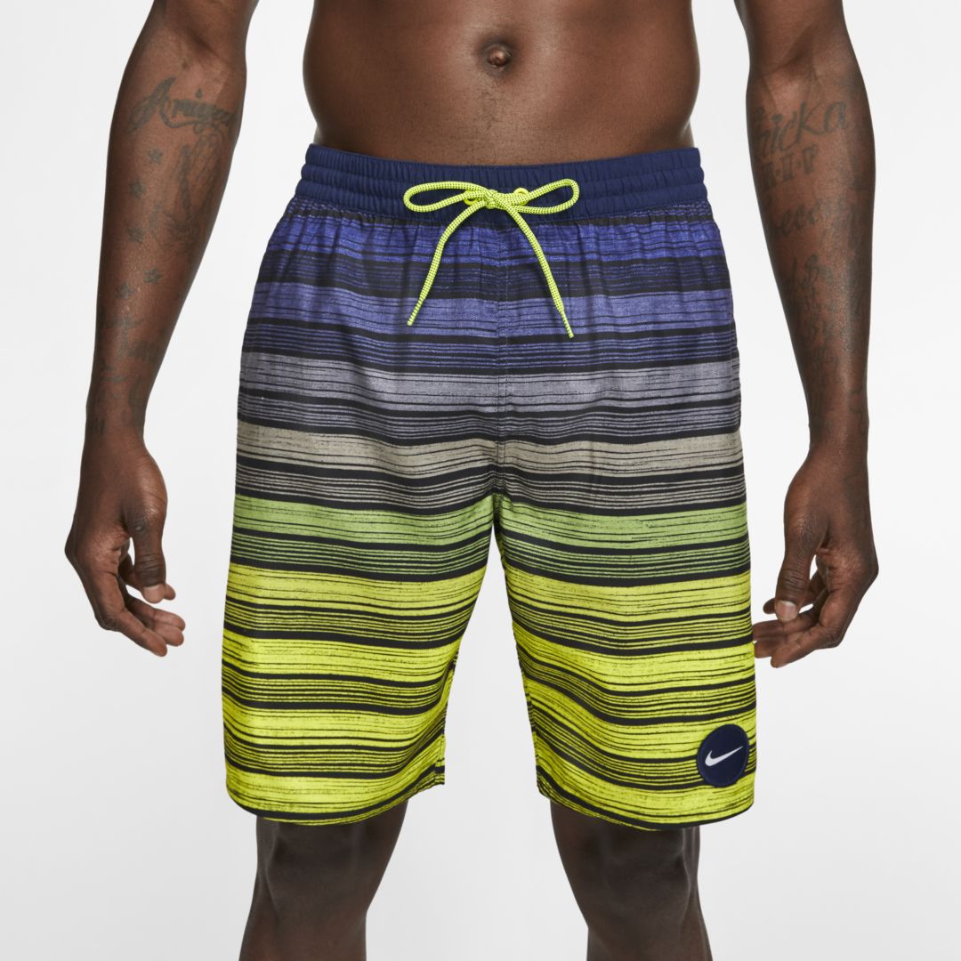 Nike Men's Stripe Breaker Water-repellent Ombre 9" Swim Trunks In Lemon Venom