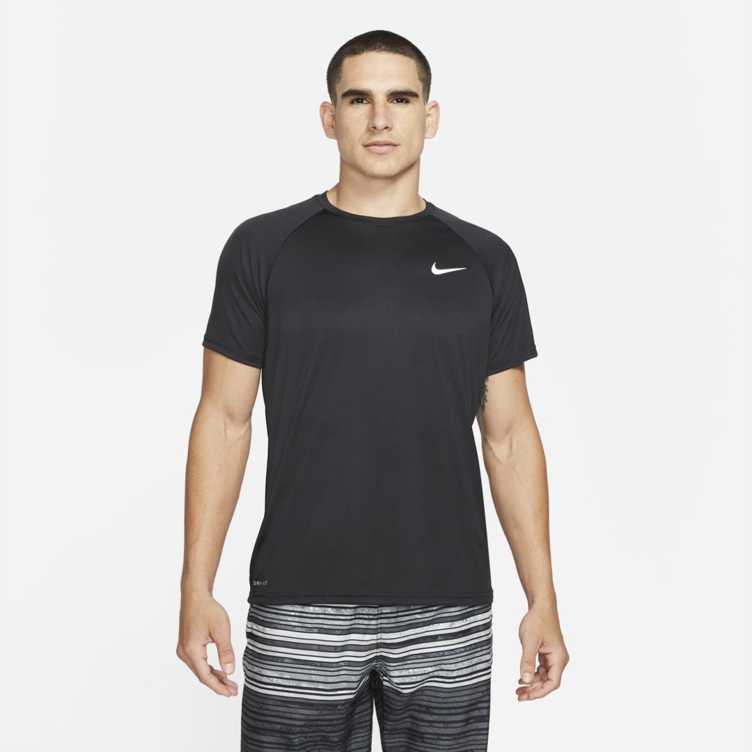 Nike Men's Essential Short-sleeve Hydroguard Swim Shirt In Black