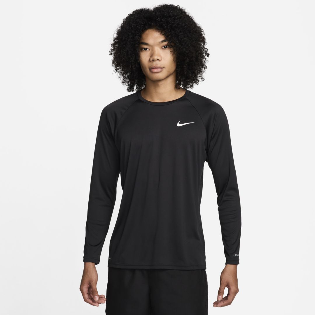 Nike Men's Essential Long-sleeve Hydroguard Swim Shirt In Black