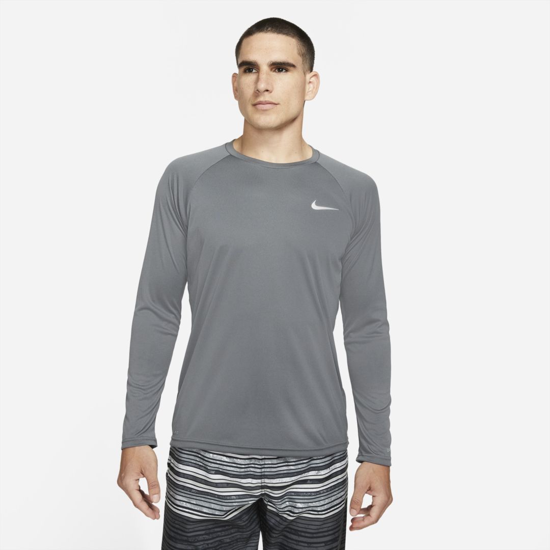 Nike Men's Essential Long-sleeve Hydroguard Swim Shirt In Grey