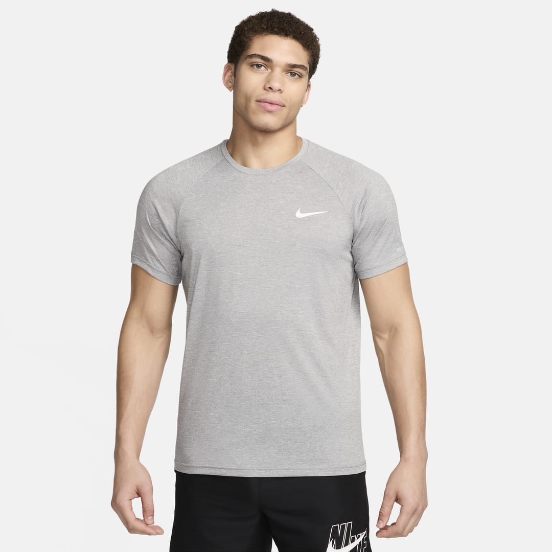 Nike Men's Heathered Short-sleeve Hydroguard Swim Shirt In Particle Grey