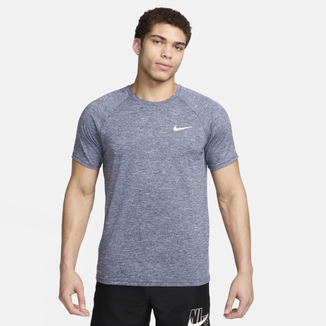 Nike Men's Heathered Short-sleeve Hydroguard Swim Shirt In Midnight Navy