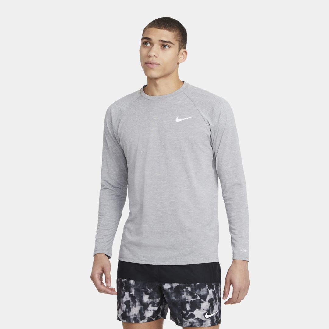 Nike Men's Heathered Long-sleeve Hydroguard Swim Shirt In Particle Grey