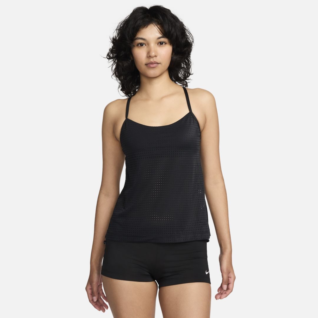 Shop Nike Women's Essential Layered Tankini Top In Black