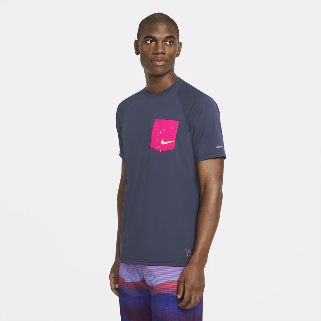 Nike Men's Short-sleeve Hydroguard Swim Shirt In Midnight Navy