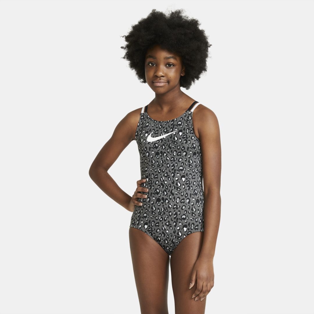 Nike Big Kids' (girls') Spiderback 1-piece Swimsuit In Grey
