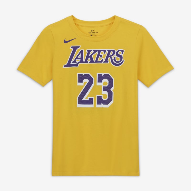 T-shirt de jogador da NBA da Nike LeBron James Lakers Júnior - Amarelo