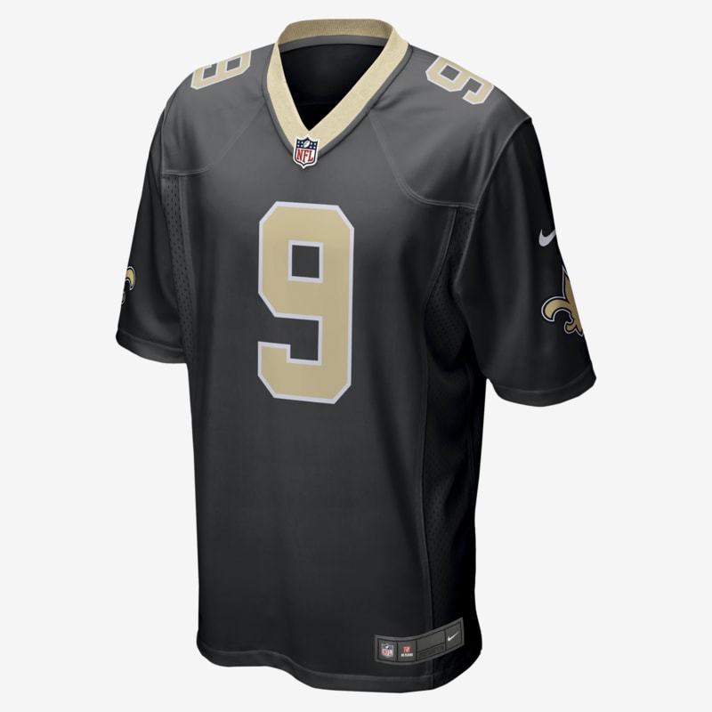 Camisola de jogo de futebol americano NFL New Orleans Saints (Drew Brees) para homem - Preto