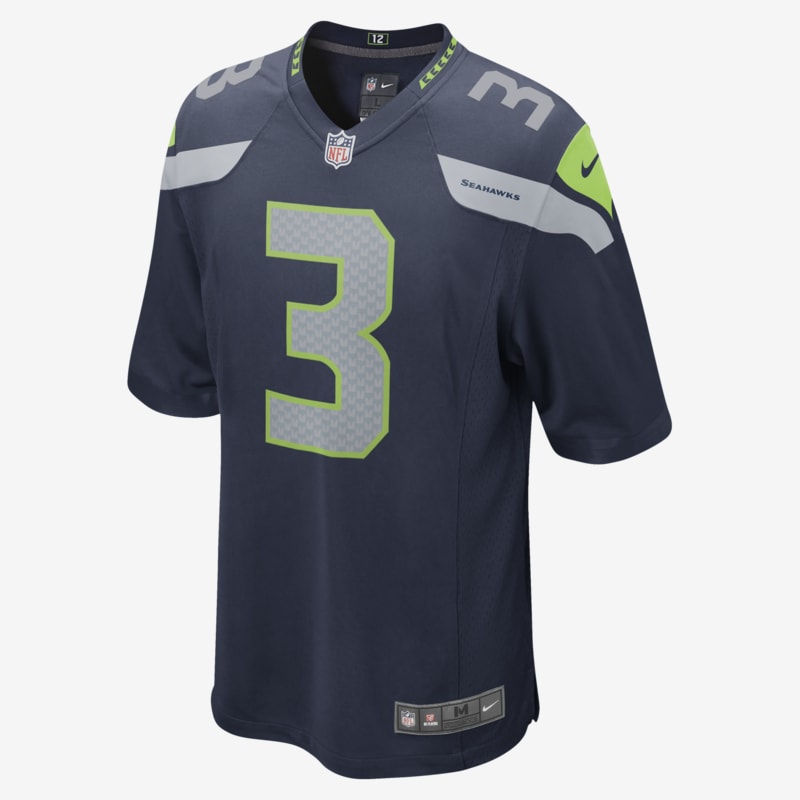 Camisola de jogo de futebol americano NFL Seattle Seahawks (Russell Wilson) para homem - Azul