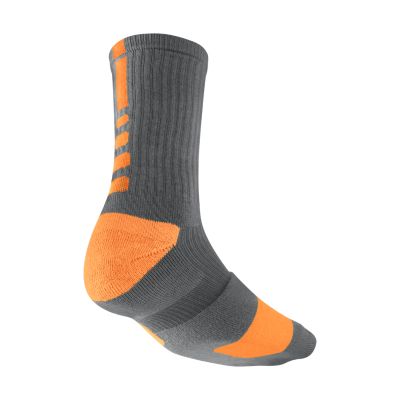 NIKE Men's Elite Basketball Crew Socks, Charcoal Heather/Bright Citrus - Large